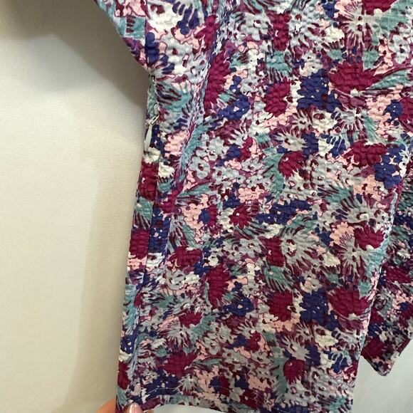 Madewell Puff Sleeve Top Mini Floral Seersucker V Neck Side Zip Short Sleeve 00 - Picture 5 of 6